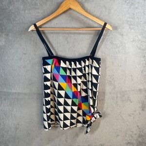 Gottex Tankini Top Womens 12 Geometric Rainbow Shelf Bra Wireless Beach Retro